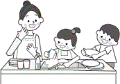 家族が皿洗いしている画像