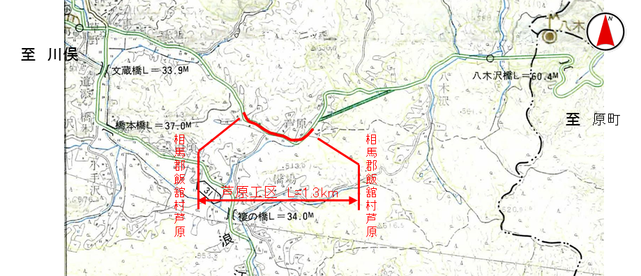原町川俣線　芦原工区の地図