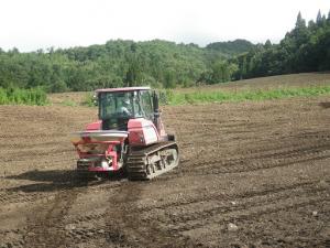 傾斜地での播種作業