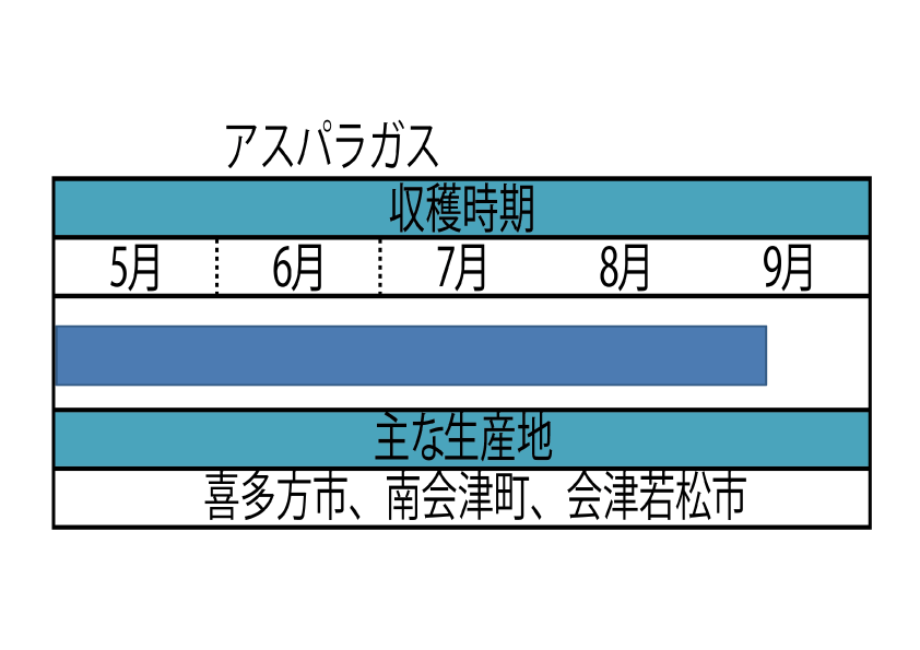 福島県のアスパラガスの収穫時期等の表です