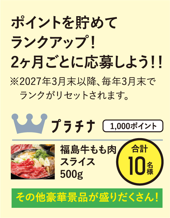 ポイントを貯めてランクアップ!2ヶ月ごとに応募しよう!!