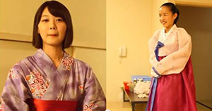 韓国と日本の民族衣装を着た子どもの写真