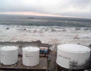 The tsunami engulfing the premises of Fukushima Daiichi Nuclear Power Station