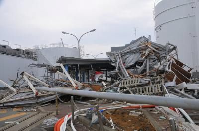 Fukushima Daiichi Nuclear Power Station premises after the tsunami