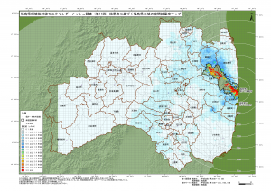 第１１回メッシュ調査を線量率別に色分けした福島県全体の地図