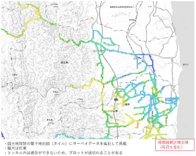 福島県内の帰還困難区域の走行サーベイ結果マップ（平成30年7月12日～7月18日）