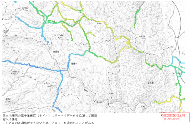 福島県内の帰還困難区域の走行サーベイ結果マップ（平成30年7月12日～7月18日）