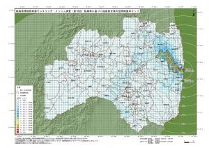 第18回メッシュ調査を線量率別に色分けした福島県全体の地図