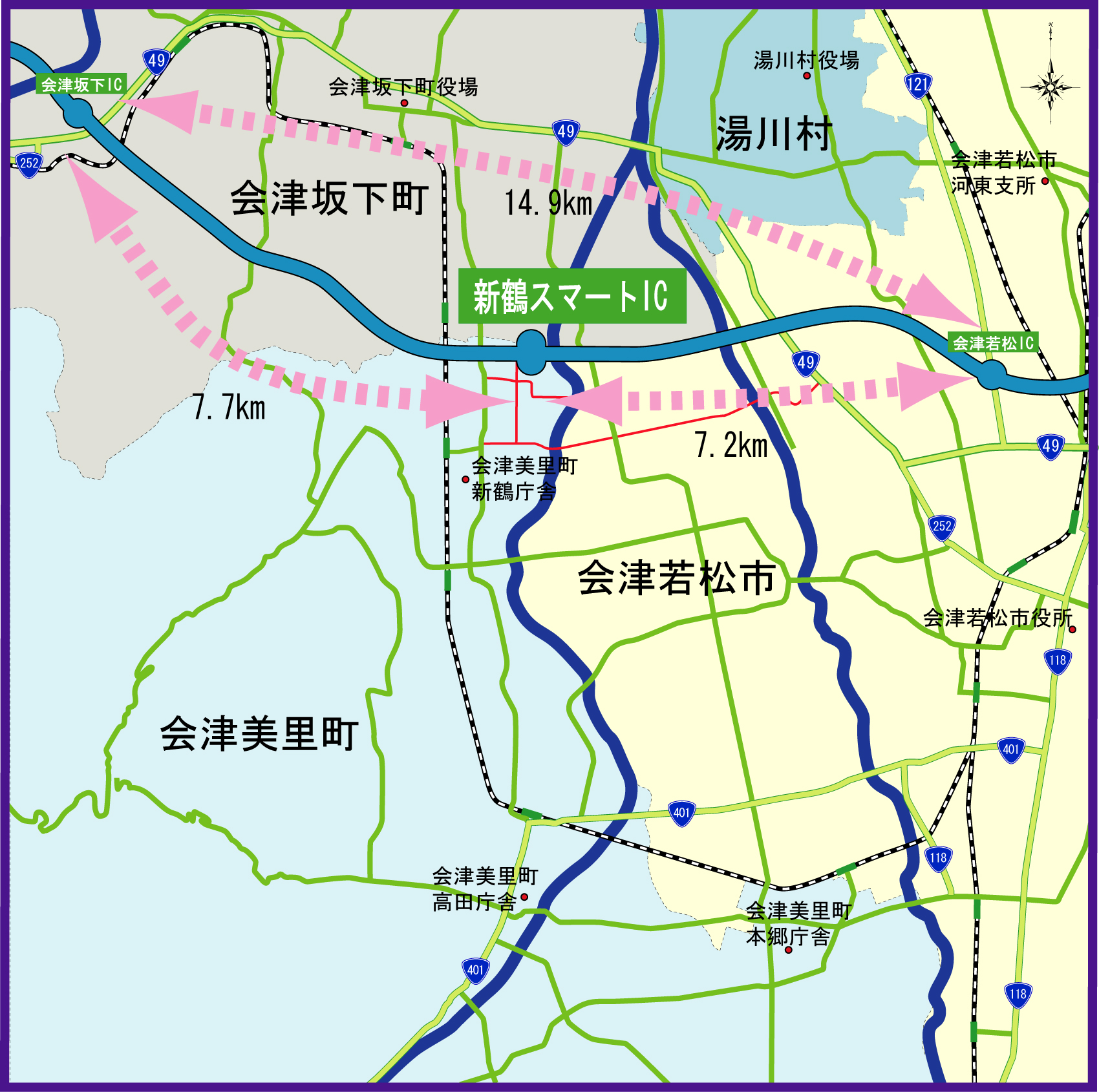 新鶴スマートインターチェンジへのアクセス地図