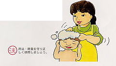おかあさんが子供の頭を洗ってる絵