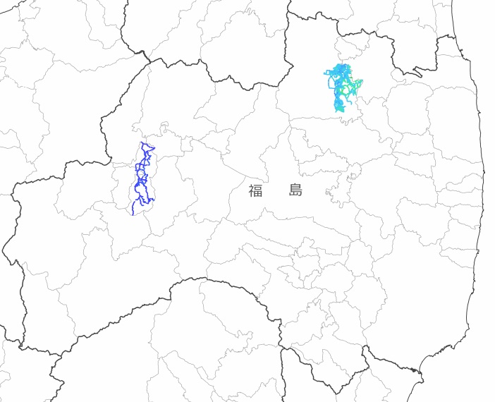 福島県内全域の走行サーベイ結果マップ（平成25年11月10日）