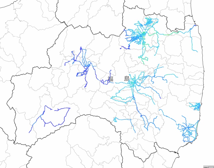 福島県内全域の走行サーベイ結果マップ（平成25年12月1日）