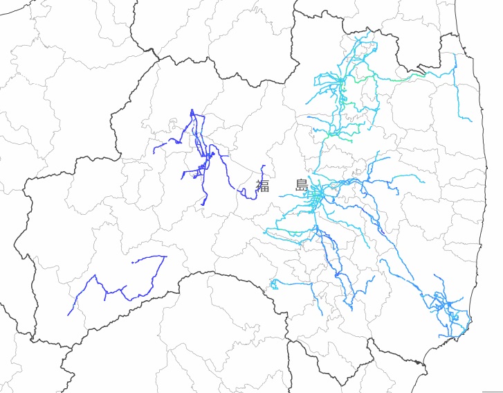 福島県内全域の走行サーベイ結果マップ（平成25年12月29日）