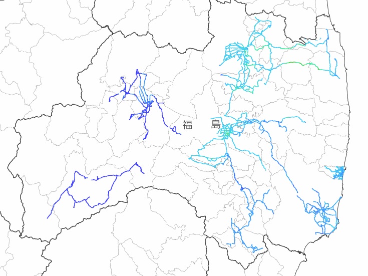 福島県内全域の走行サーベイ結果マップ（平成26年3月23日）